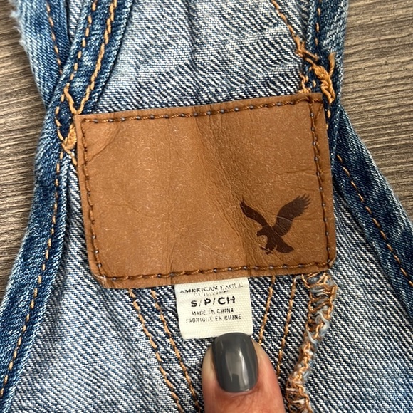 American Eagle Denim Overalls Blue Destroyed Wash Patchwork Women Small Relaxed - Picture 3 of 13